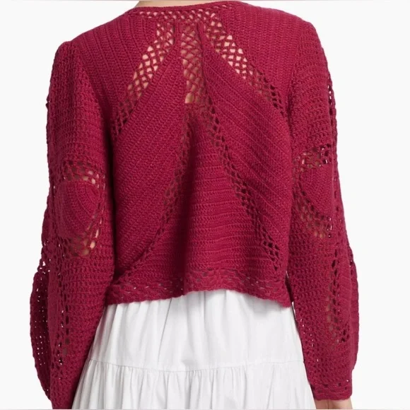 New! FARM Rio Flower Crochet Knit Burgundy Rec Cardigan ♥️ Small NWT! - Picture 4 of 12